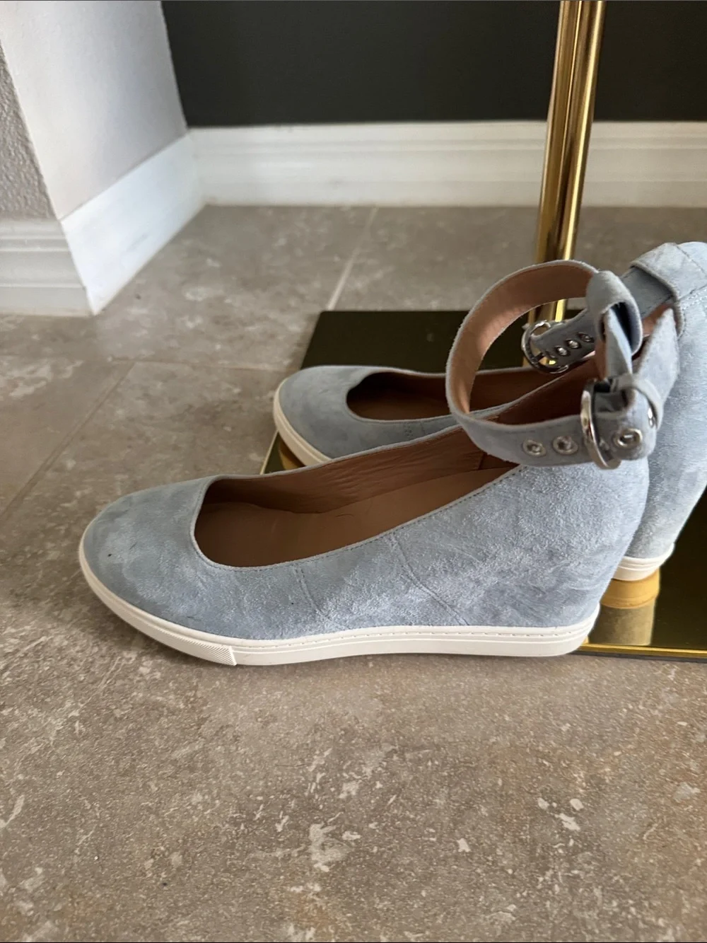 Paolo Light Blue Suede Platform Ankle-Strap Shoes